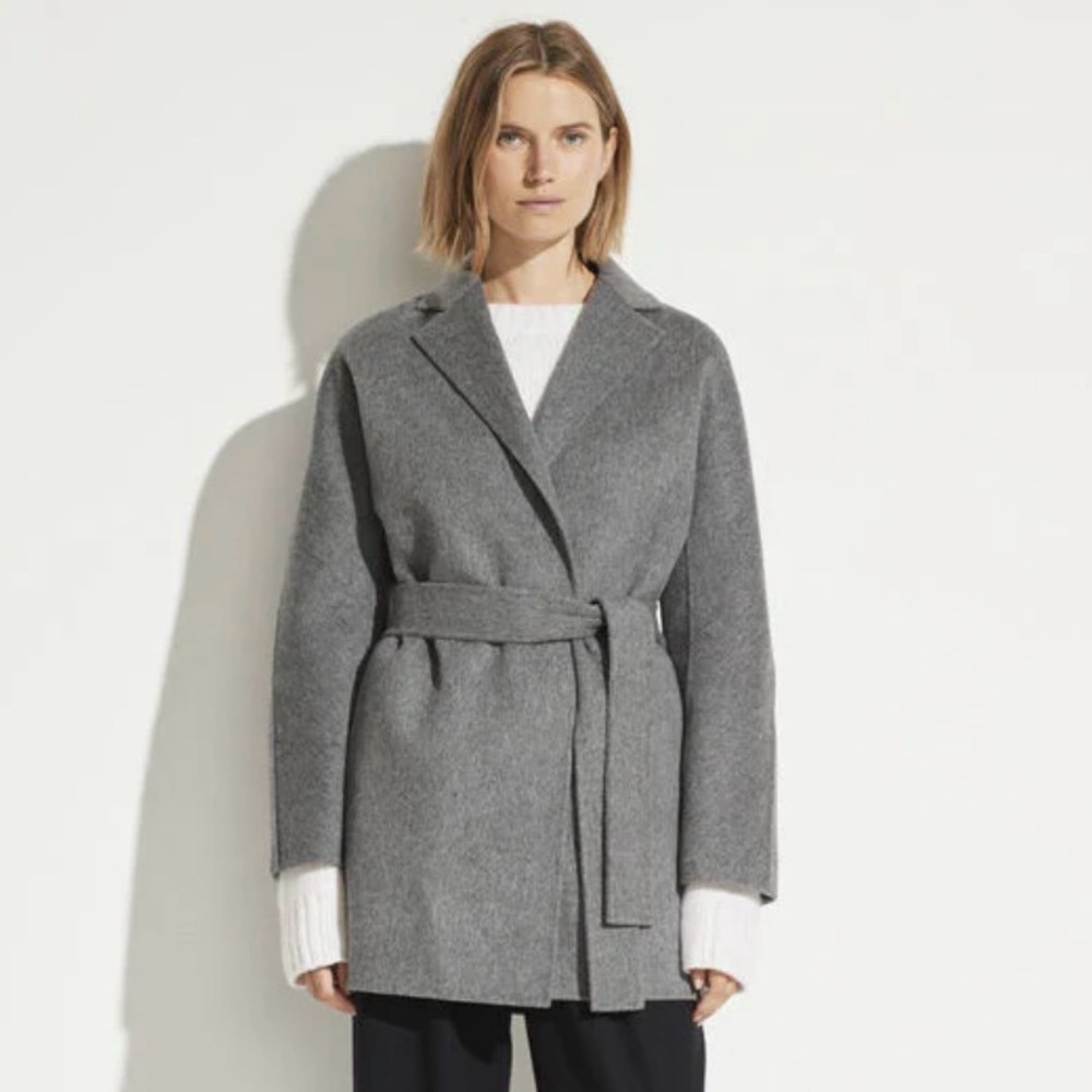 Vince - Belted Cardigan Coat in Small Heather Grey